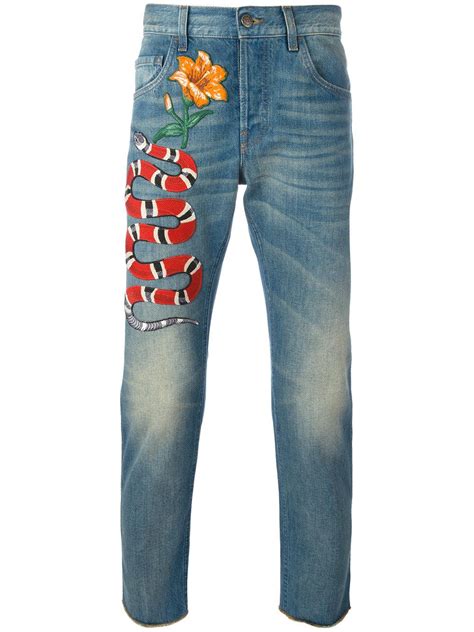 gucci jeans embroidered|gucci jeans with snake.